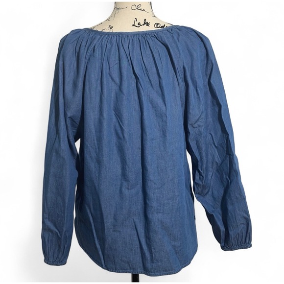 LOFT Blouse‎ Women's XS Blue Button Up Long Sleeve Lightweight 100% Cotton - Picture 4 of 8